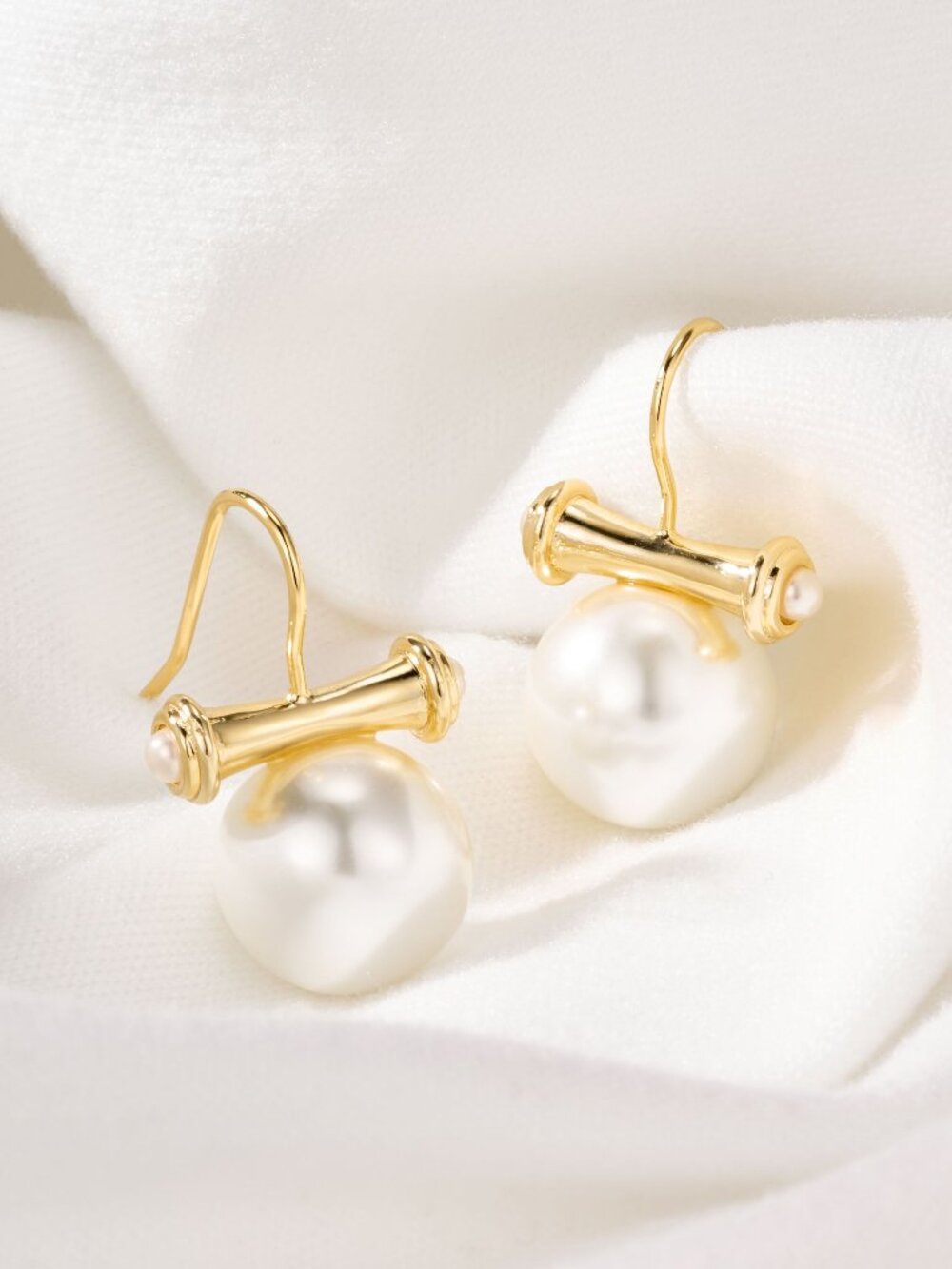 Alicia Bonnie Aurea Bamboo Pearl Gold Drop Earrings